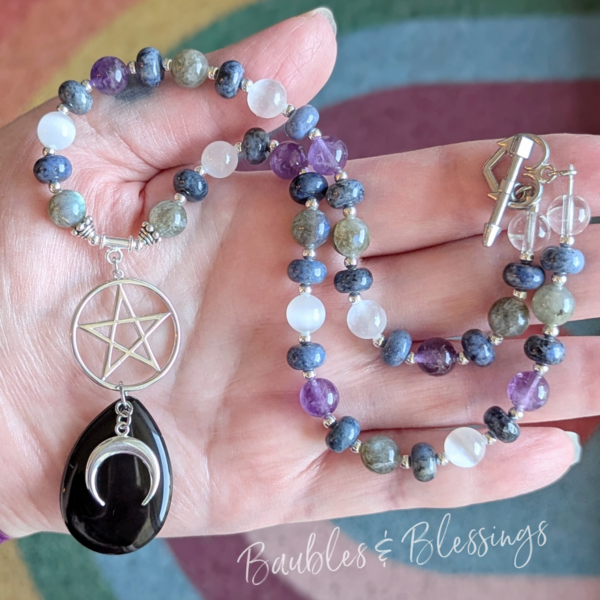 RESERVED for W: Moon Necklace with Pentagram