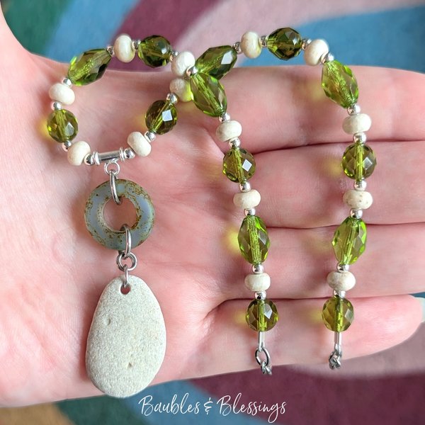 Beach Pebble Necklace with Riverstone & Czech Glass