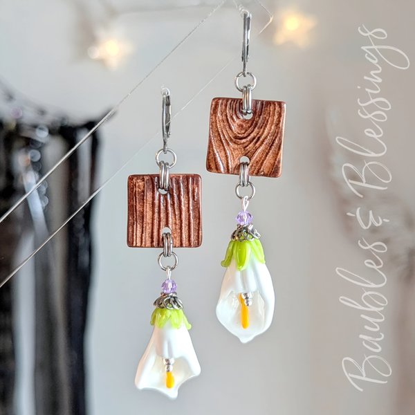 Calla Lily Earrings with Handmade Ceramic Charms