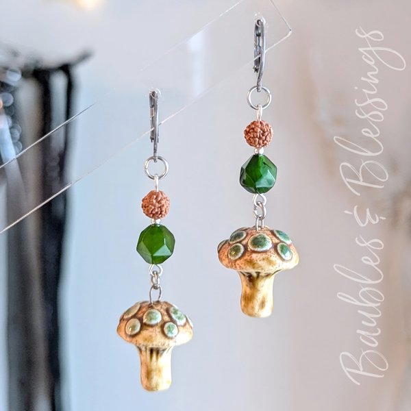 Earthy Earrings with Handmade Ceramic Mushrooms