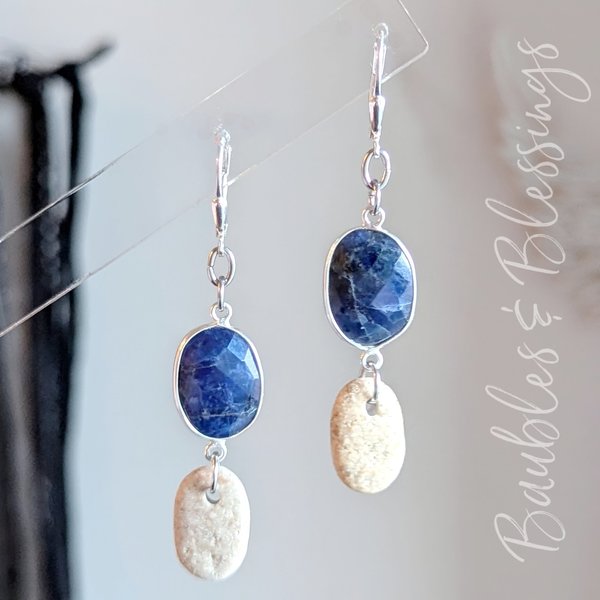 Sodalite Earrings with Miniature Beach Pebbles