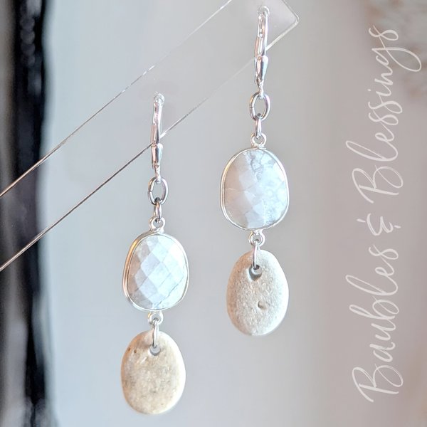Howlite Earrings with Miniature Beach Pebbles