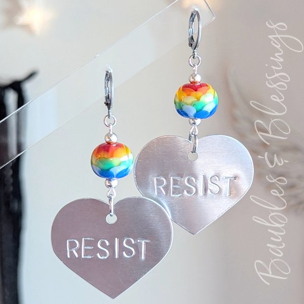 Resistance is Love: Earrings with Rainbow Pride Flowers