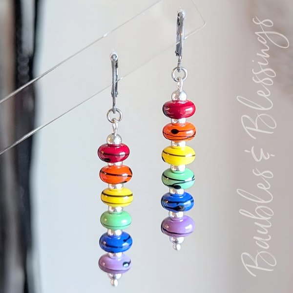 Elegant Rainbow Earrings with Handmade Beads
