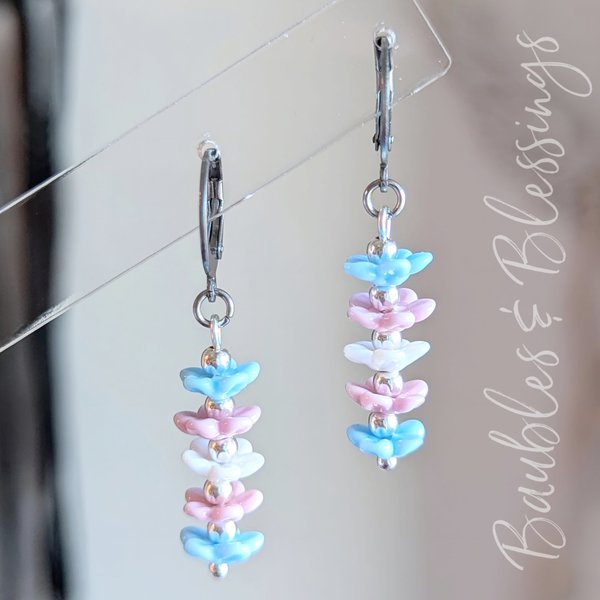 Sweet Trans Pride Earrings with Handmade Flowers