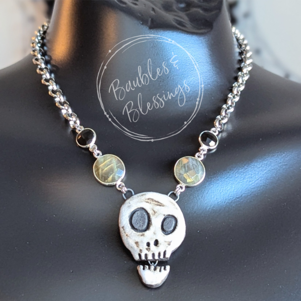 RESERVED for A: Talking Skull & Gemstone Necklace