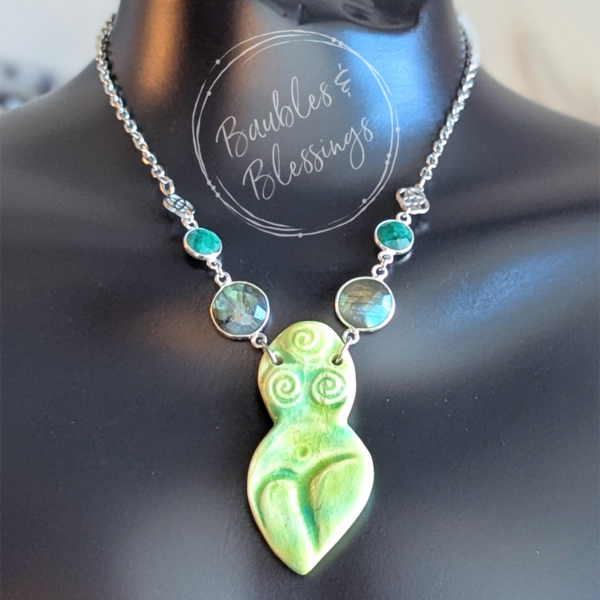 Green Goddess Necklace with Labradorite & Emerald