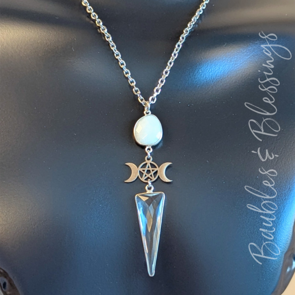 Witchy Moon Phase Necklace with Amazonite & Quartz