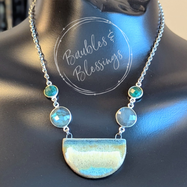 Abstract Art Necklace with Labradorite & Emerald