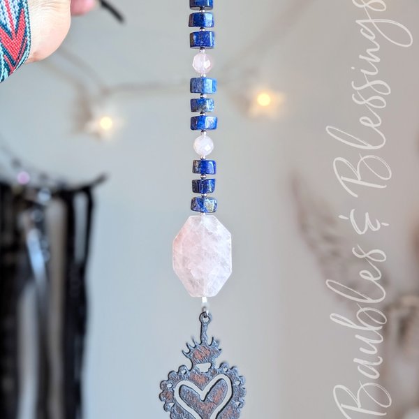 Sacred Heart Talisman with Lapis Lazuli & Rose Quartz