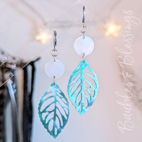 Super Lightweight Marbled Acetate Leaf Earrings 
