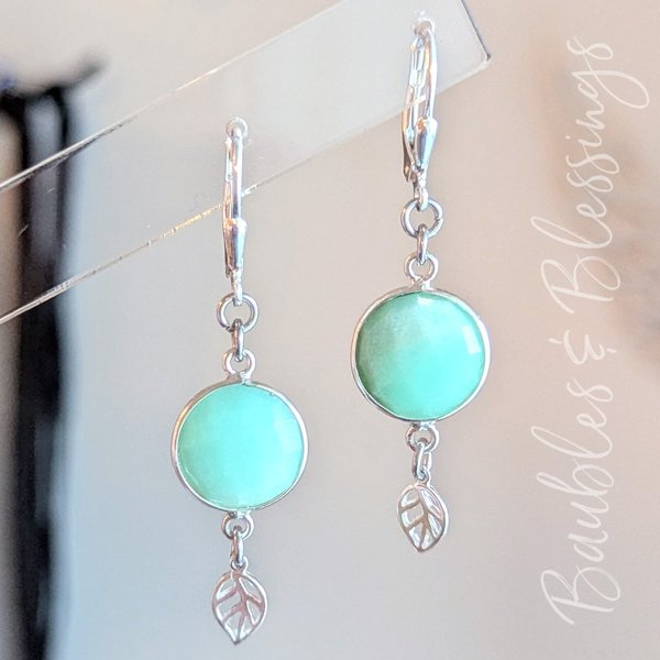 Tiny Leaf Earrings with Chrysoprase Connectors
