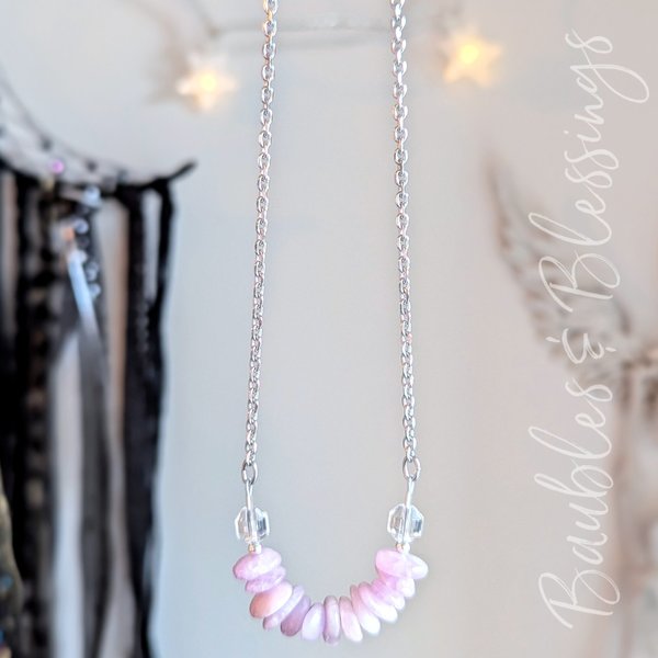 Simple Kunzite Necklace: Heart & Crown Chakras