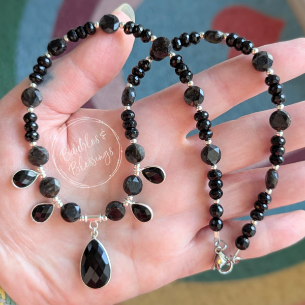 Gothy Astrophyllite & Onyx Teardrop Necklace