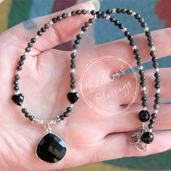 Black Opal & Obsidian Necklace with Almond Pendant