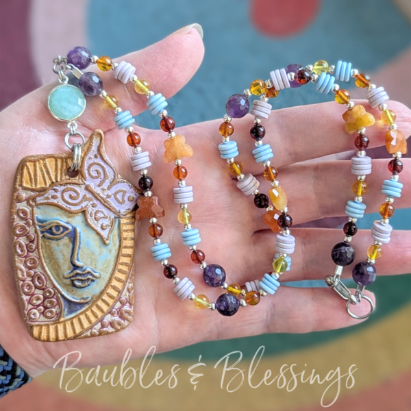 Madame Butterfly Necklace with Agate, Amazonite & Amber
