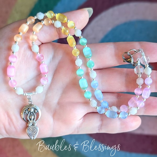 RESERVED for M: Rainbow Selenite Goddess Necklace