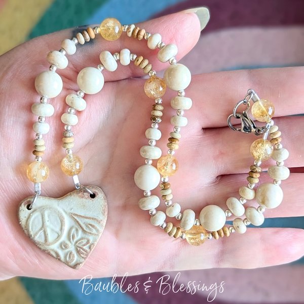 Hippie Heart Necklace with Riverstone & Citrine