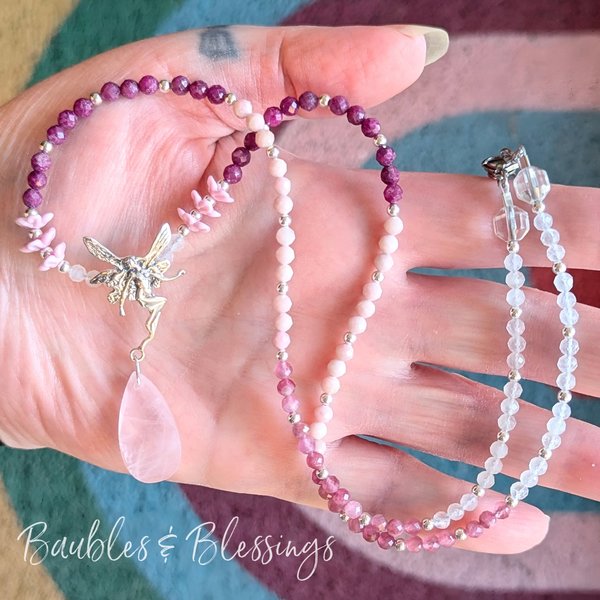 Faerie Necklace with Rose Quartz, Ruby, Opal & Tourmaline