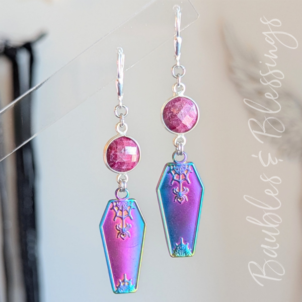 Colorful Electroplated Coffin Earrings with Rubies