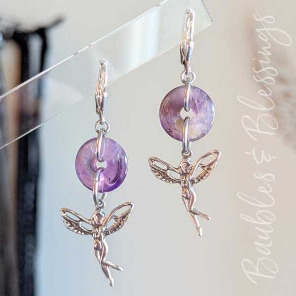 Sterling Silver Faerie Earrings with Amethyst Donuts