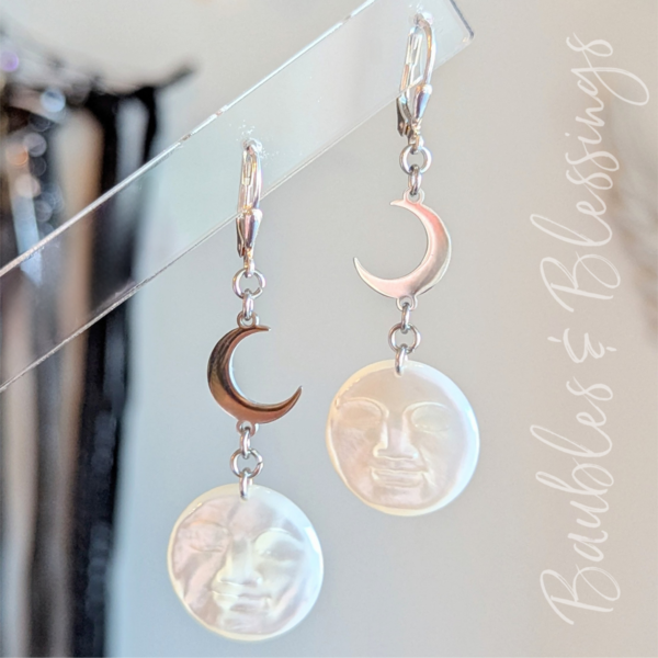 Mother of Pearl & Stainless Steel Moon Earrings 