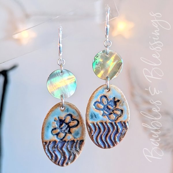 Earthy Bumblebee Earrings with Abalone Shell