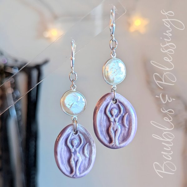 Regal Goddess Earrings with Pearl & Sterling Silver