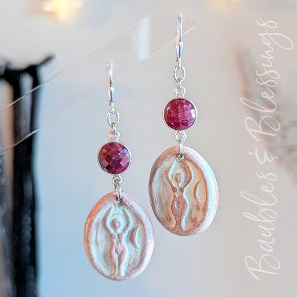 Earthy Goddess Earrings with Ruby & Sterling Silver