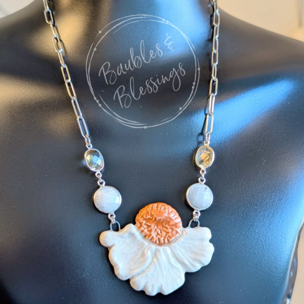 White Poppy Necklace with Citrine & Moonstone