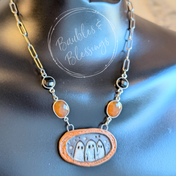 Ghost Portrait Necklace with Carnelian & Onyx