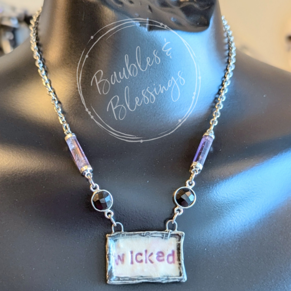 Stamped "Wicked" Necklace with Amethyst & Onyx