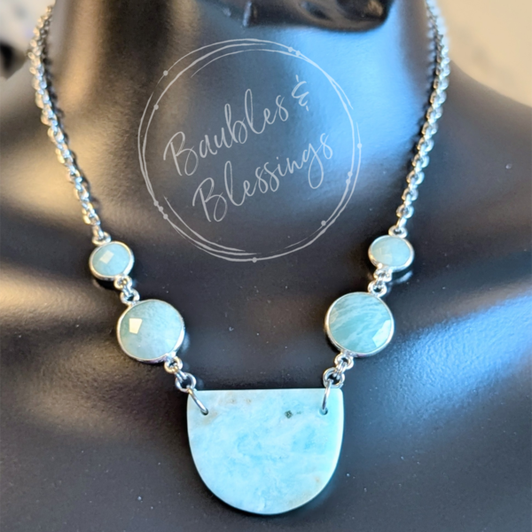 Hemimorphite Necklace with Amazonite Gems