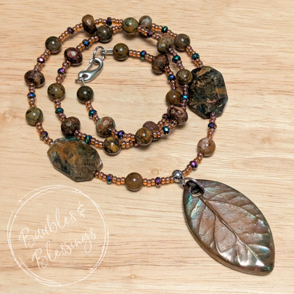 RESERVED for B: Raku Leaf & Green Opal Necklace