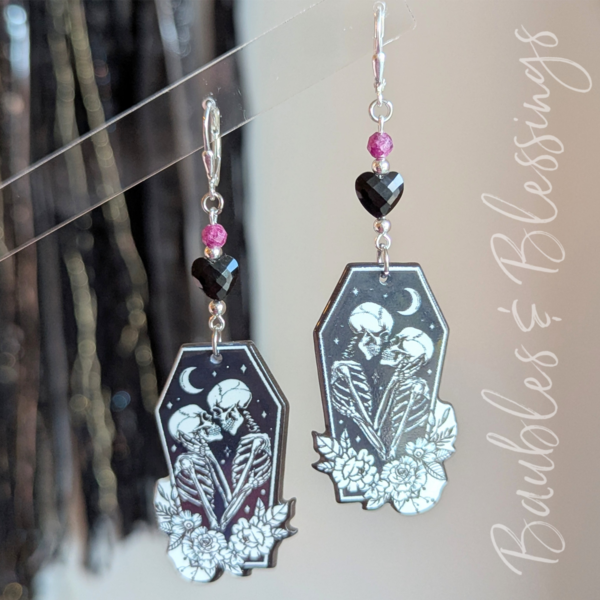 Skeleton Embrace Earrings with Obsidian & Ruby