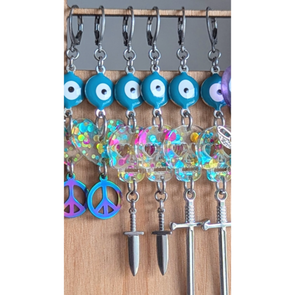 RESERVED for S: Evil Eye Earrings w Skulls & Daggers
