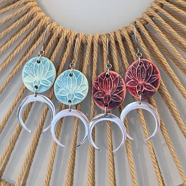Lotus Earrings with Beadfreaky Links & Crescent Moons