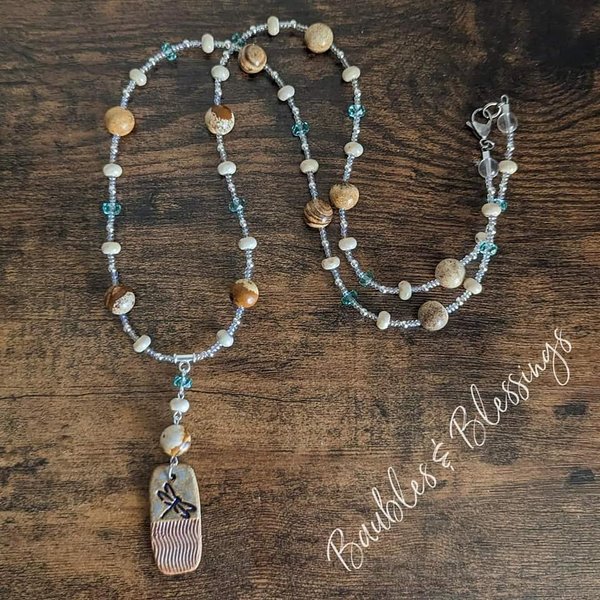 Dragonfly Necklace with Picture Jasper & Riverstone