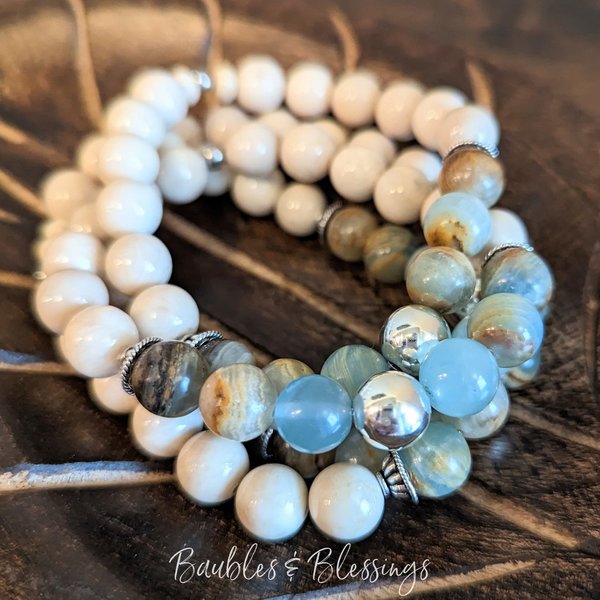 Chunky Bracelets with Lemurian Calcite for Healing & Intuition