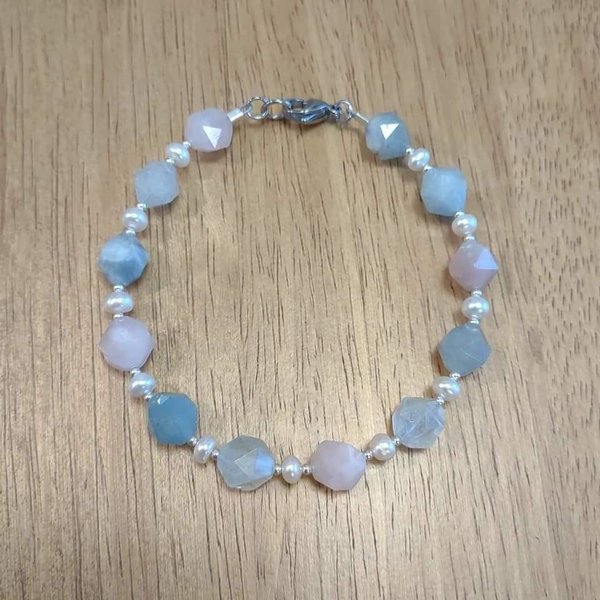 Aquamarine, Morganite & Freshwater Pearl Bracelet