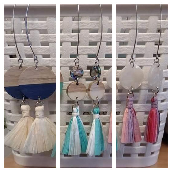 Fun Assorted Earrings with Raffia Tassels