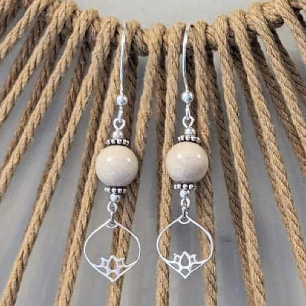 Riverstone & Sterling Silver Lotus Earrings