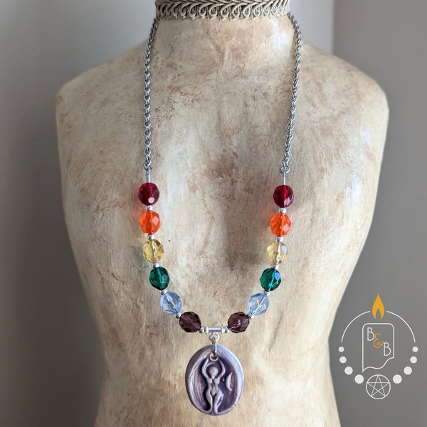 Rainbow Pride Necklace with Lavender Goddess by Beadfreaky