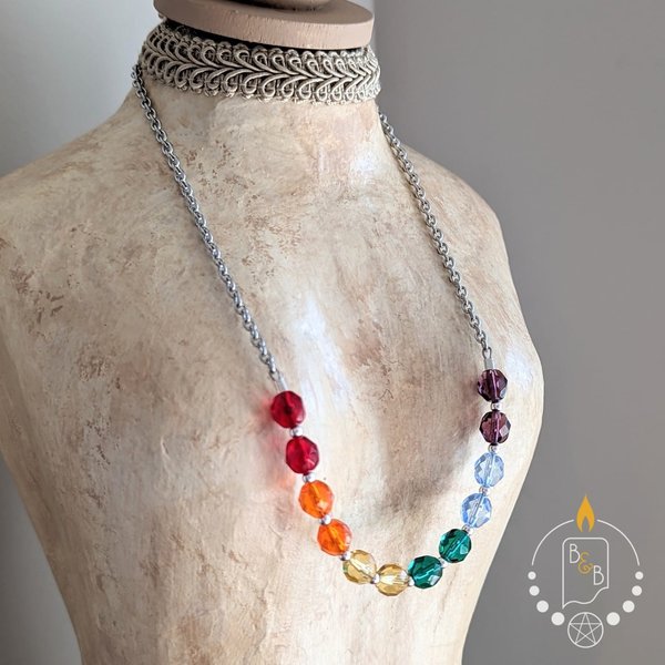 Simple Czech Glass Rainbow Pride Necklace