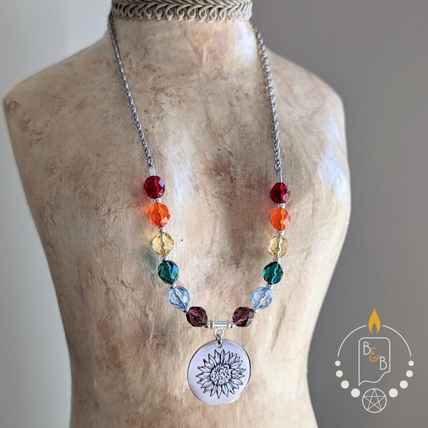 Rainbow Pride Necklace with Sunflower Pendant