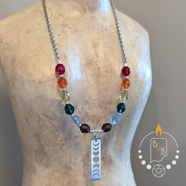 Rainbow Pride Necklace with Moon Phase Pendant