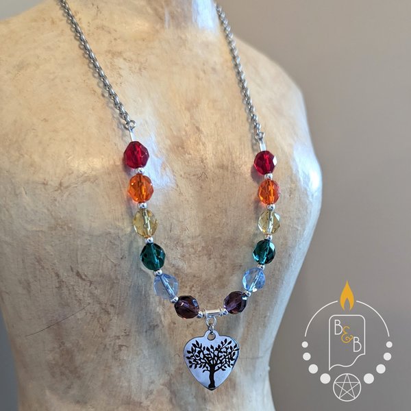 Rainbow Pride Necklace with Heart-Shaped Tree of Life Pendant