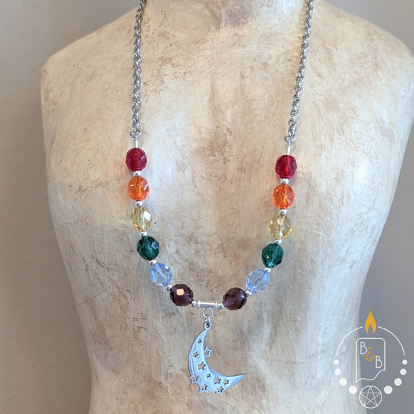 Rainbow Pride Necklace with Crescent Moon Pendant