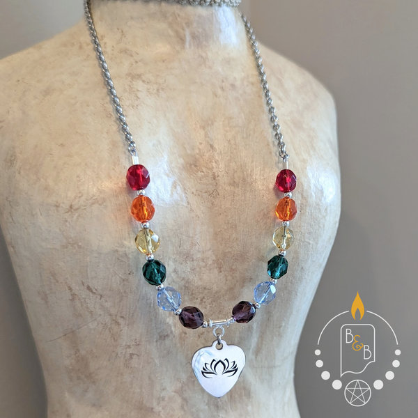 Rainbow Pride Necklace with Heart-Shaped Lotus Pendant
