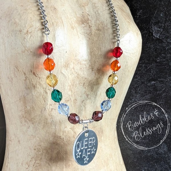 Rainbow Pride Necklace with Custom Hand-Stamped Pendant